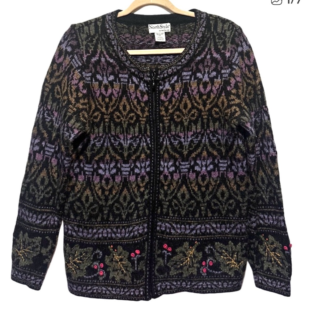 Vintage Northstyle Wool Scandigirl zip up embroidered cardigan size m